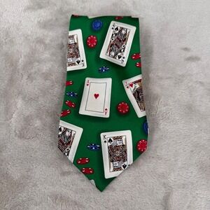 Tango Men's 100% Silk Green Casino Poker Playing Cards Chips Novelty Tie